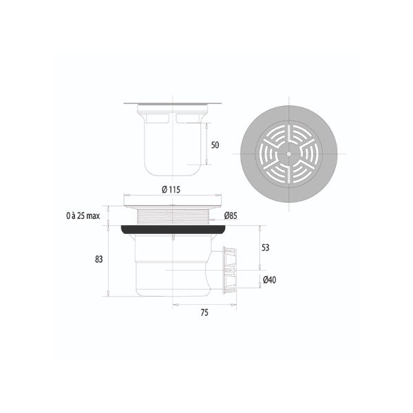 Bonde de douche NF diamètre 90 dimensions