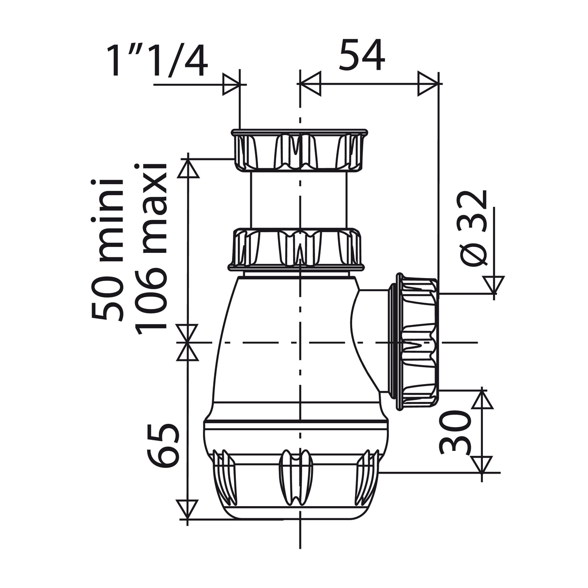 Siphon Bidet Petit Culot dimensions