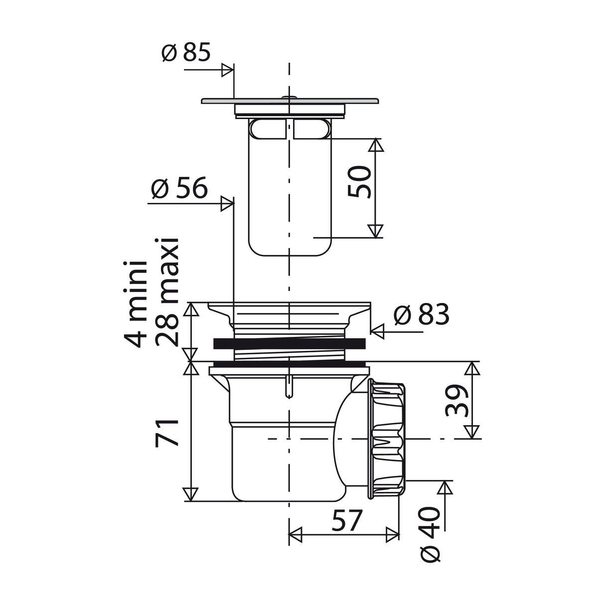 Bonde de douche NF diamètre 60 dimensions