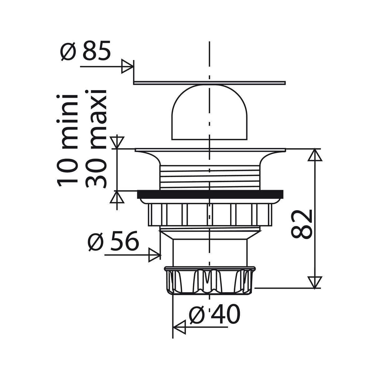 Bonde de douche diamètre 60 sortie verticale dimensions