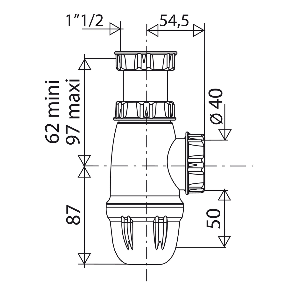 Siphon évier NF diamètre 40 dimensions