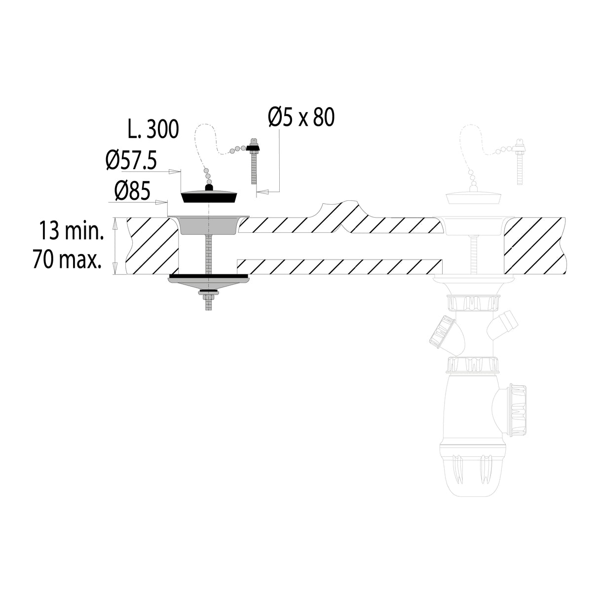 Kit obturation évier grès 2 bacs diamètre 60 dimensions