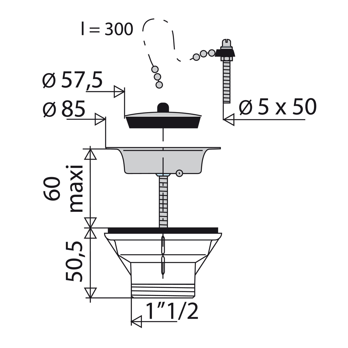 Bonde évier NF diamètre 60 dimensions