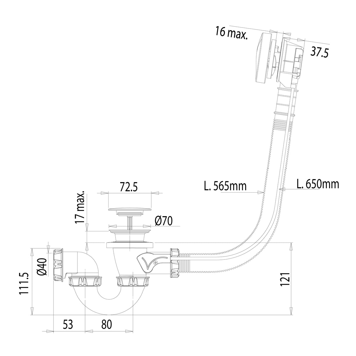 Vidage de baignoire à volant dimensions