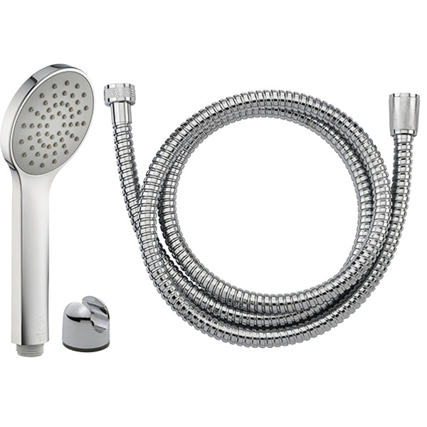 Duo : douchette 1 jet éco d'eau PLATA + flexible inox da chromé long.1.50m + support