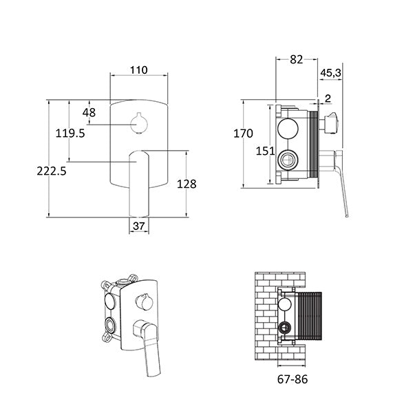 Mitigeur mécanique encastrable chromé dimensions