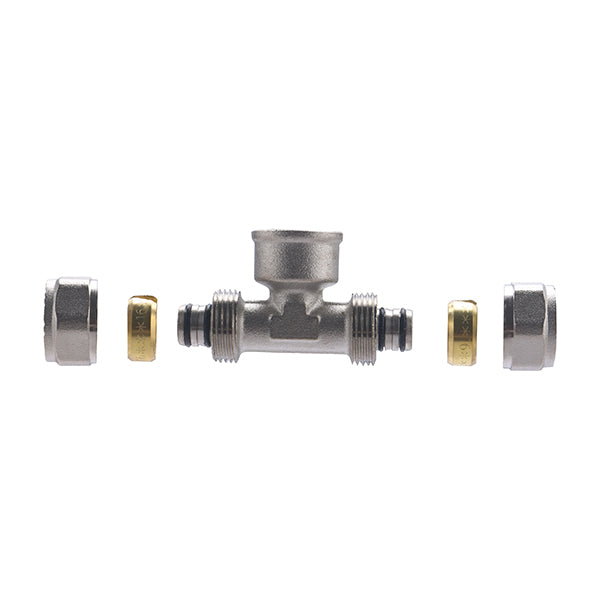 Raccord Multicouche à Compression Té Femelle au Centre Ø16 - femelle 1/2 (15x21) décomposition