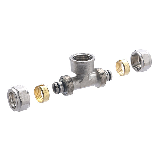 Raccord Multicouche à Compression Té Femelle au Centre Ø16 - femelle 1/2 (15x21) décomposition