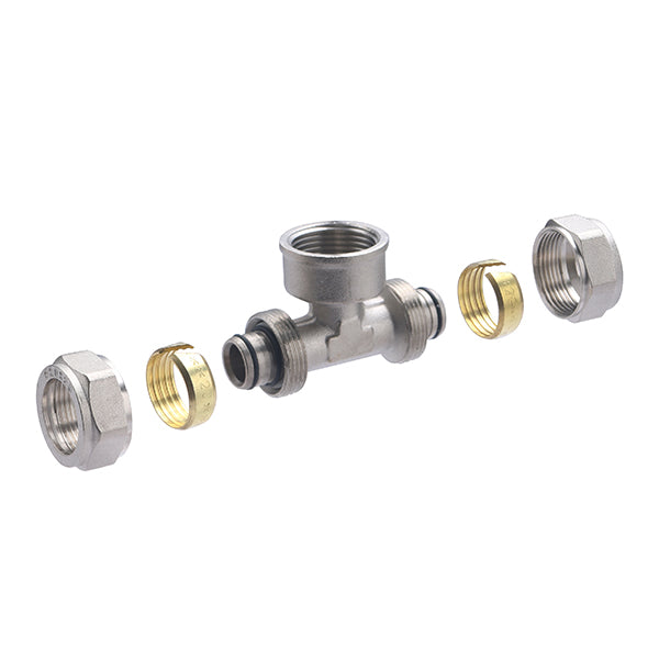 Raccord Multicouche à Compression Té Femelle au Centre Ø20 - femelle 3/4 (20x27) décomposition