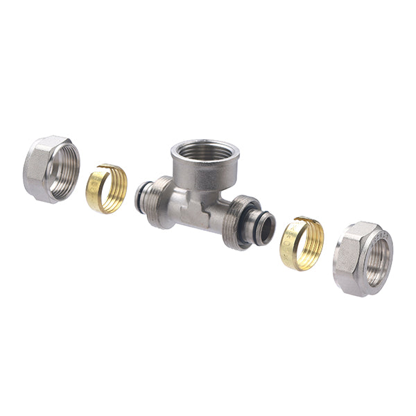 Raccord Multicouche à Compression Té Femelle au Centre Ø20 - femelle 3/4 (20x27) décomposition