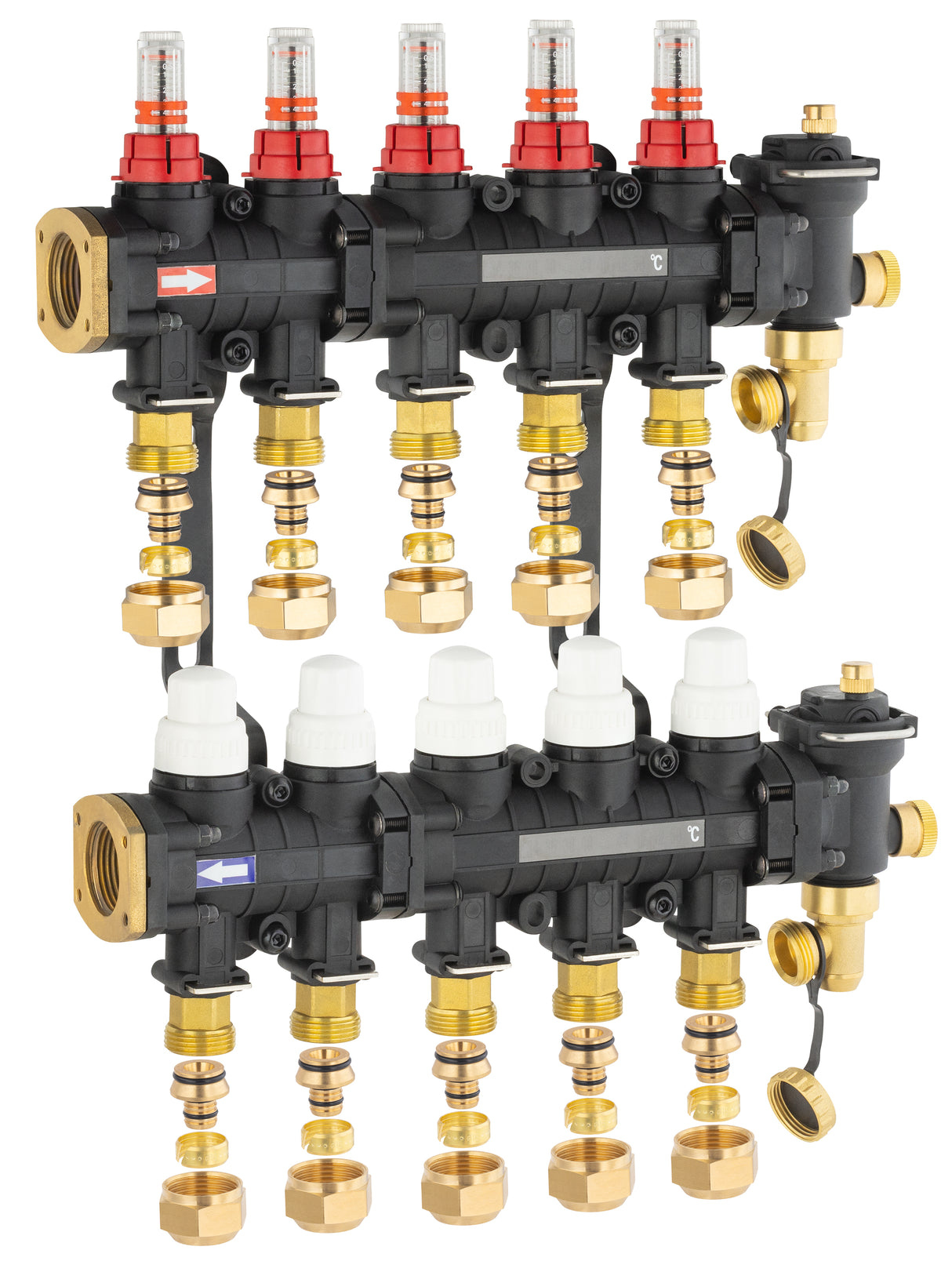 Collecteur plancher chauffant / rafraichissant 5 départs avec raccods eurocone