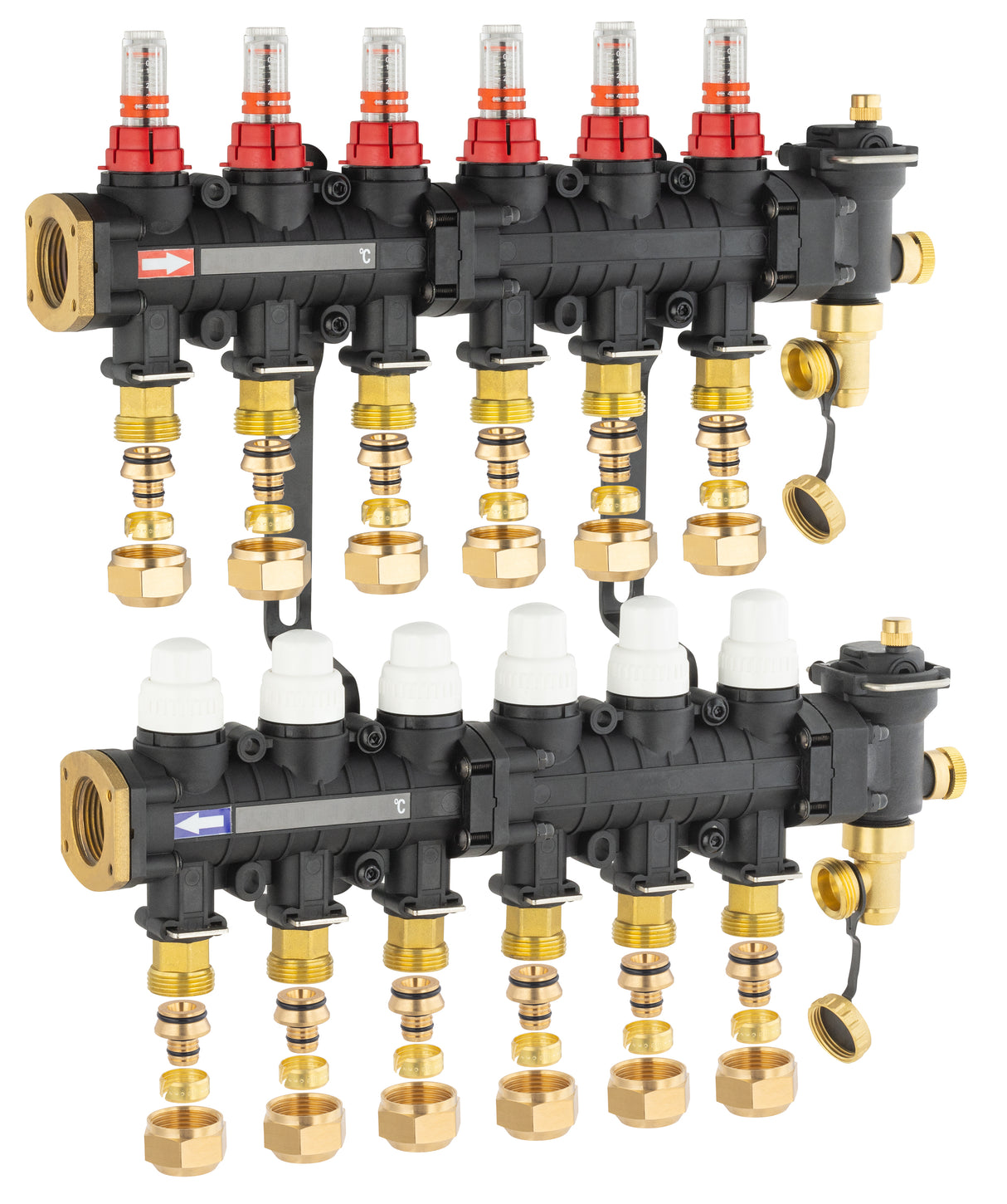 Collecteur plancher chauffant / rafraichissant 6 départs avec raccords eurocone