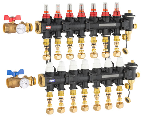 Collecteur plancher chauffant / rafraichissant 7 départs avec raccord eurocone et vanne droite
