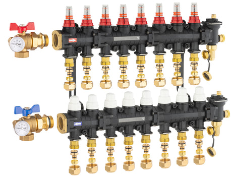 Collecteur plancher chauffant / rafraichissant 8 départs avec raccords eurocone et vanne équerre