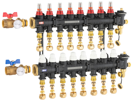 Collecteur plancher chauffant / rafraichissant 8 départs avec raccords eurocone et vanne droite