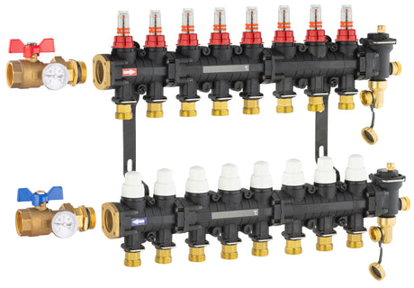 Collecteur plancher chauffant / rafraichissant 8 départs avec vanne droite