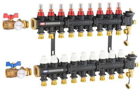 Collecteur plancher chauffant / rafraichissant 9 départs avec vanne droite