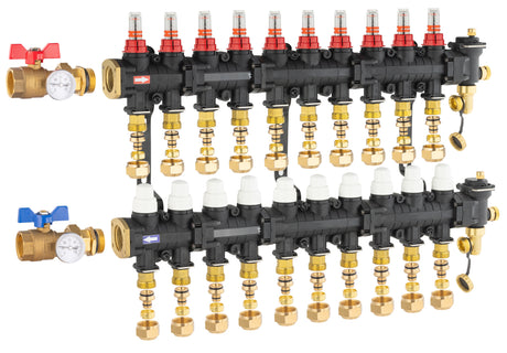 Collecteur plancher chauffant / rafraichissant 10 départs avec raccords eurocone et vanne droite