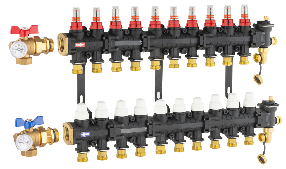Collecteur plancher chauffant / rafraichissant 10 départs avec vanne équerre