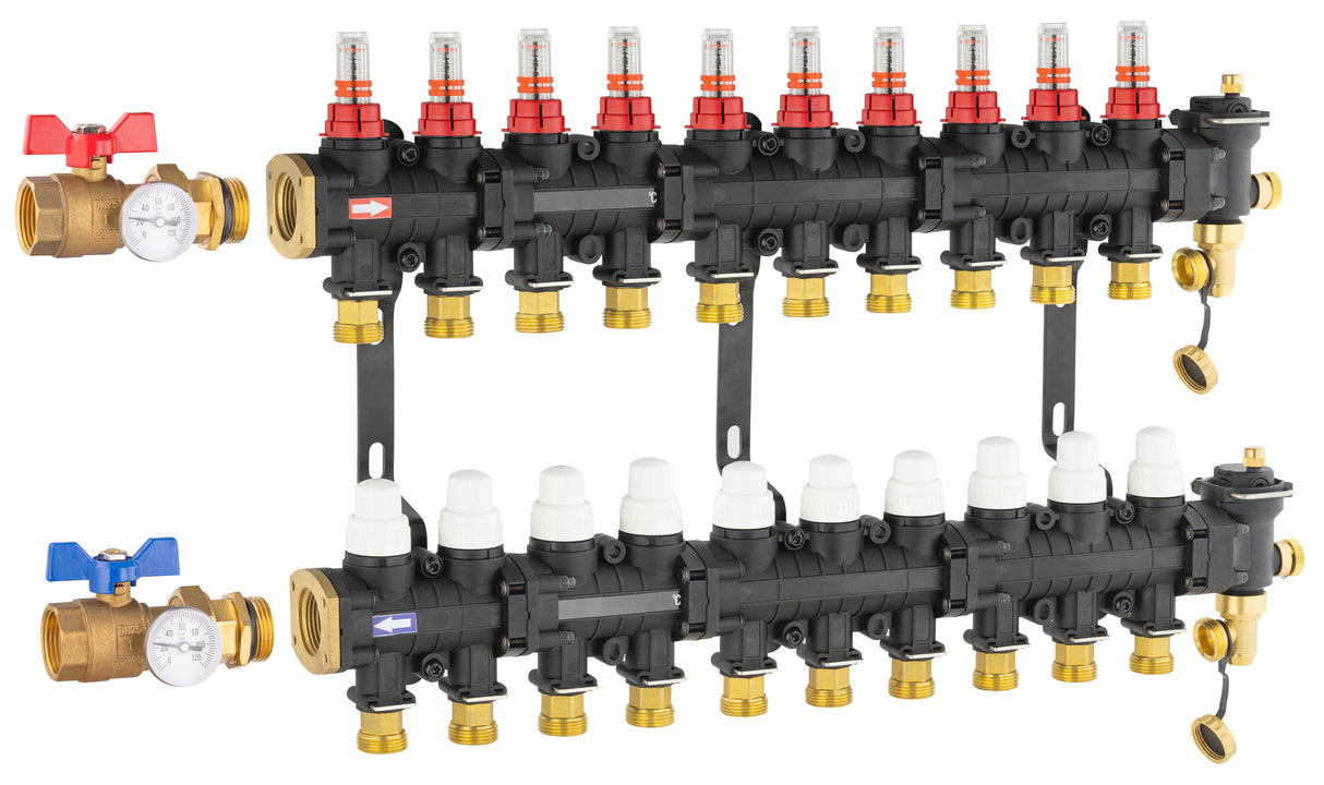 Collecteur plancher chauffant / rafraichissant 10 départs avec vanne droite