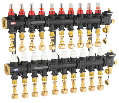 Collecteur plancher chauffant / rafraichissant 10 départs avec raccords eurocone