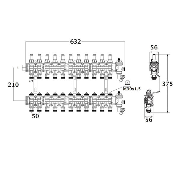 Collecteur plancher chauffant / rafraichissant 11 circuits