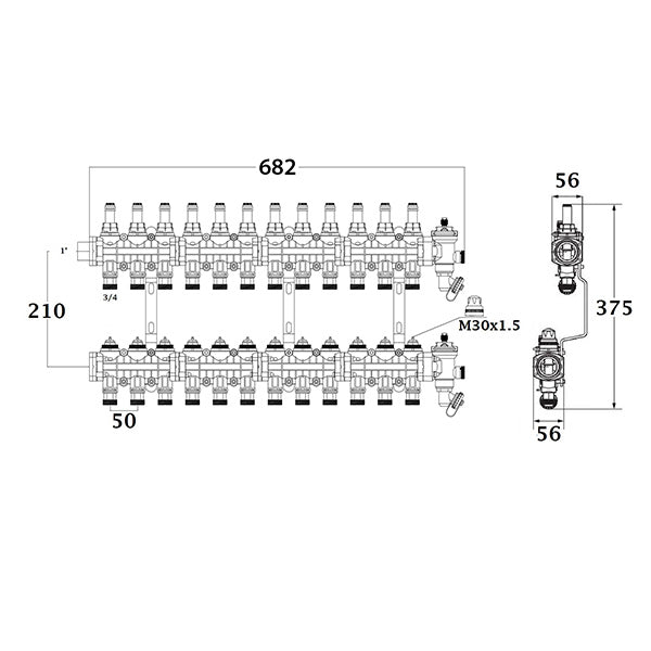 Collecteur plancher chauffant / rafraichissant 12 circuits