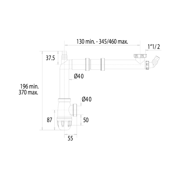 Tubulure gain de place sous évier connexion rapide dimensions