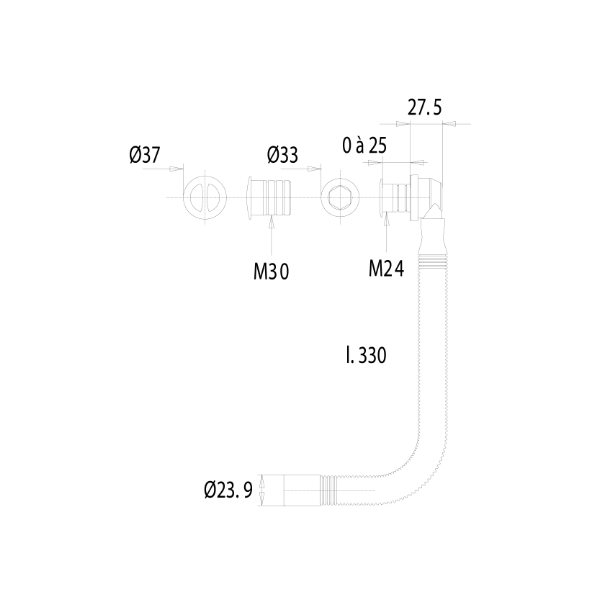Vidage lavabo trop plein universel Ø24/30 dimensions