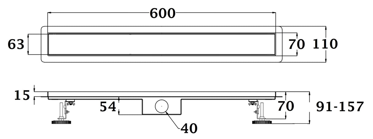 Caniveau de douche noir Italienne à carreler