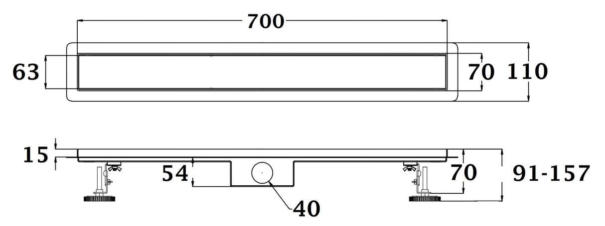 Caniveau de douche noir Italienne à carreler