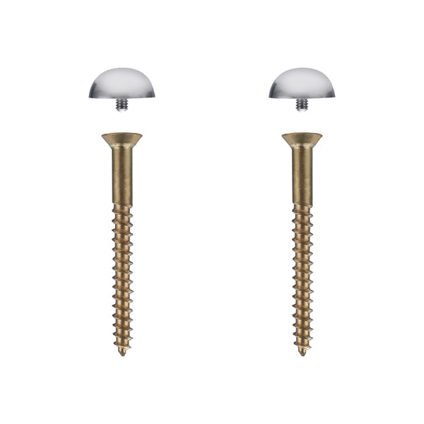 Fixations WC vis à bois laiton 6x60 mm caches têtes chromés x2