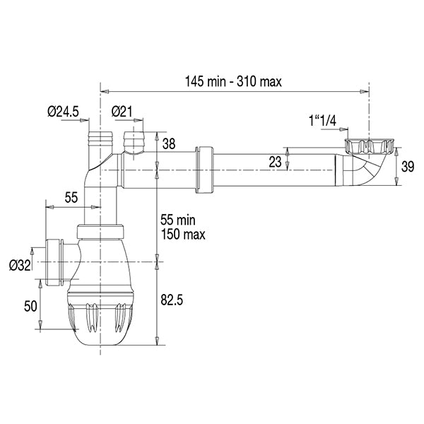 Siphon Lavabo gain de place montage facile dimensions