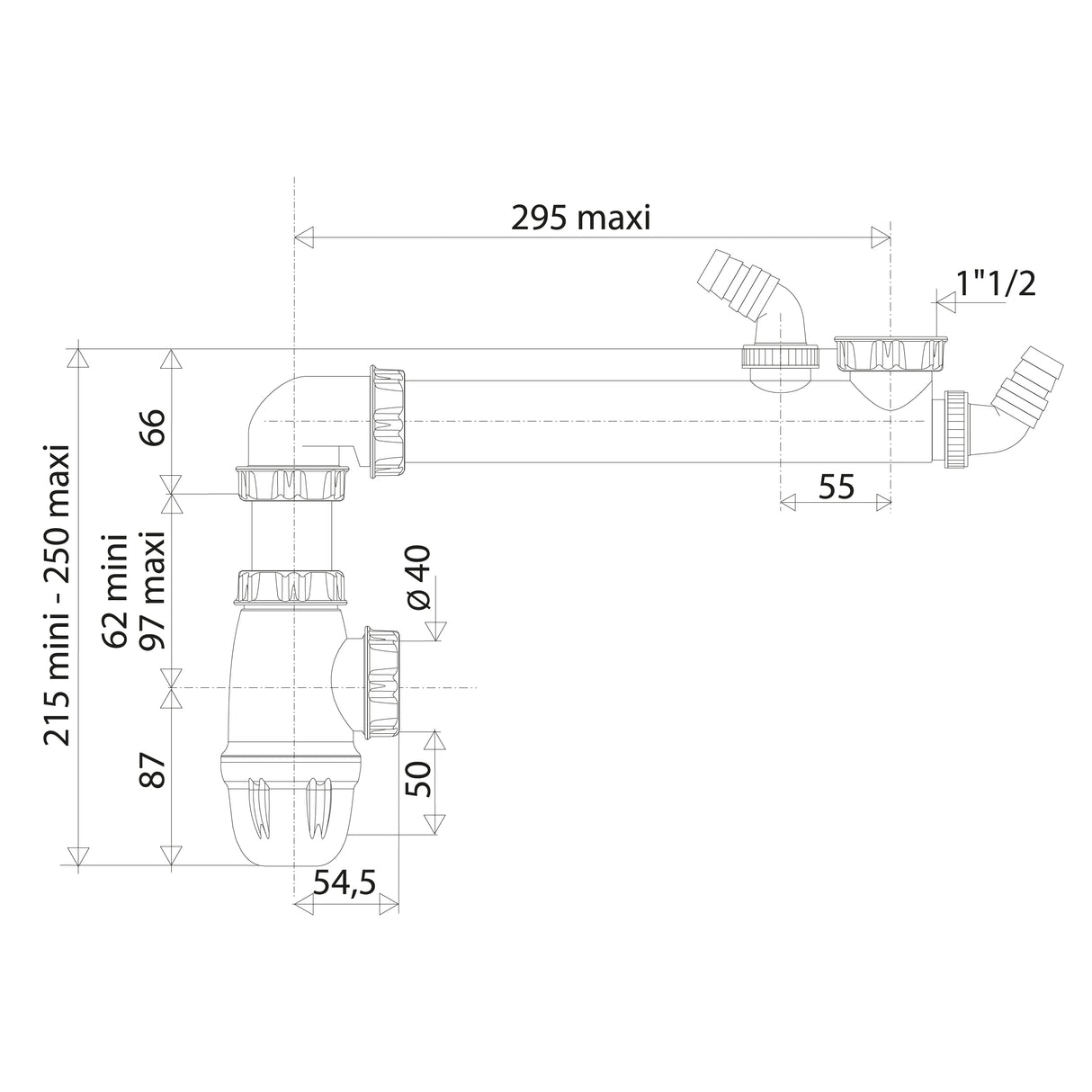 Tubulure gain de place sous évier dimensions