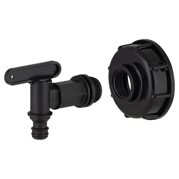 Raccord de cuve PEHD S60 + robinet quart de tour