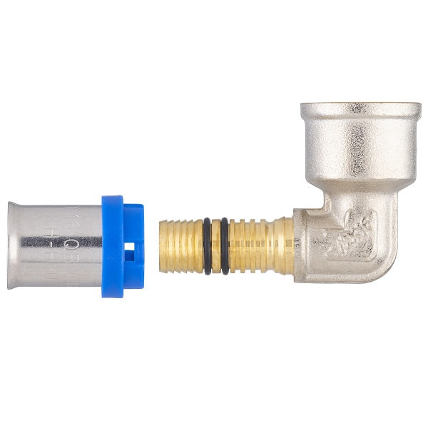 Raccord multicouche à sertir coude femelle Ø16 - femelle 1/2 (15x21) décomposé