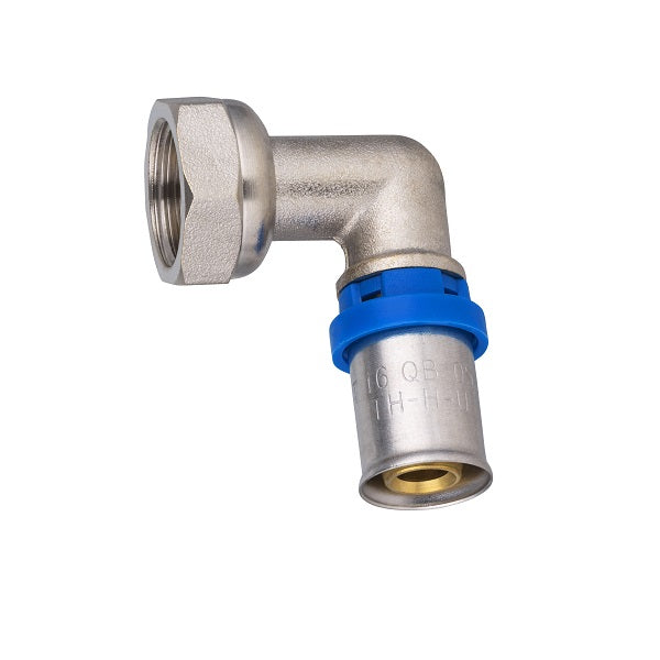 Raccord multicouche à sertir coude femelle écrou libre Ø16 - femelle 1/2 (15x21)