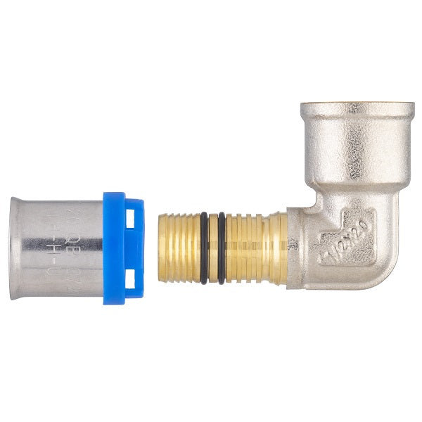 Raccord multicouche à sertir coude femelle Ø20 - femelle 1/2 (15x21) décomposé