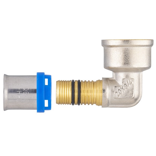 Raccord multicouche à sertir coude femelle Ø20 - femelle 3/4 (20x27) décomposé