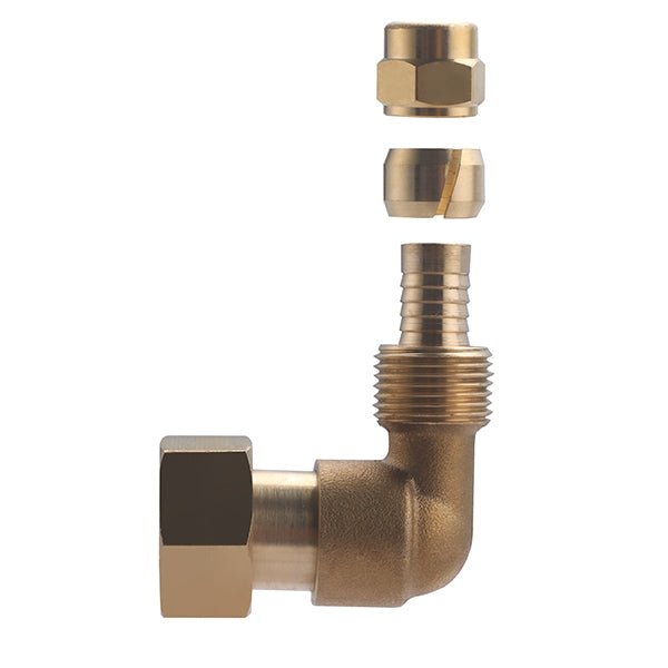 Raccord PER à Compression Coudé Femelle Écrou Libre Ø12 - femelle 1/2 (15x21) décomposition