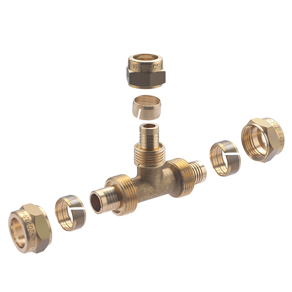 Raccord PER à Compression Té Réduit Ø20-16-20 décomposition
