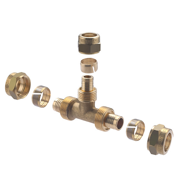 Raccord PER à Compression Té Réduit Ø20-16-20 décomposition