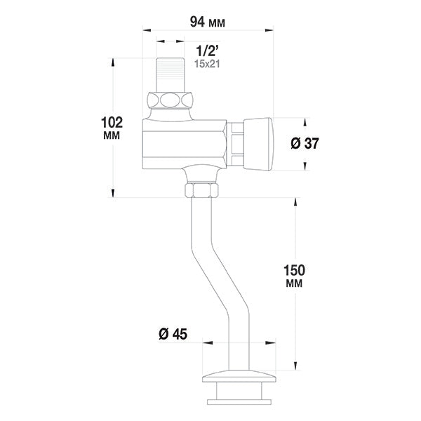 Robinet poussoir temporisé d'urinoir installation apparente