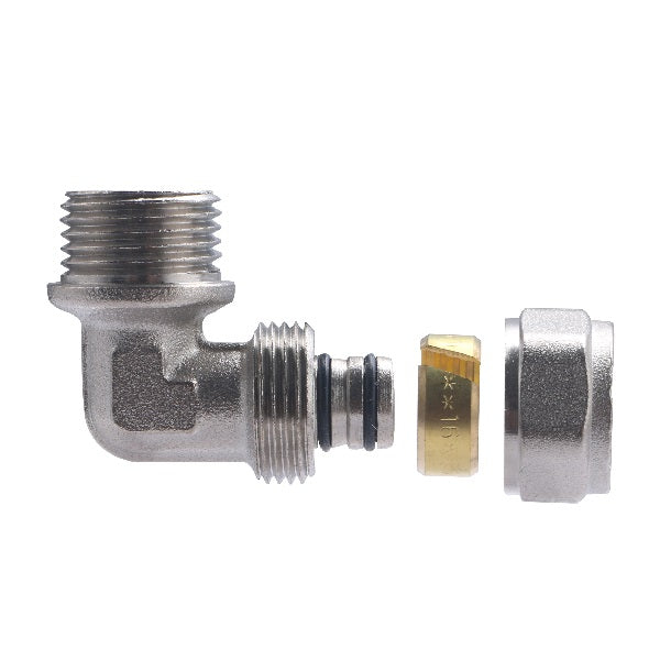 Raccord Multicouche à Compression Coudé Mâle Ø16 - mâle 1/2 (15x21) décomposition
