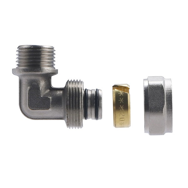 Raccord Multicouche à Compression Coudé Mâle Ø20 - mâle 1/2 (15x21) décomposition