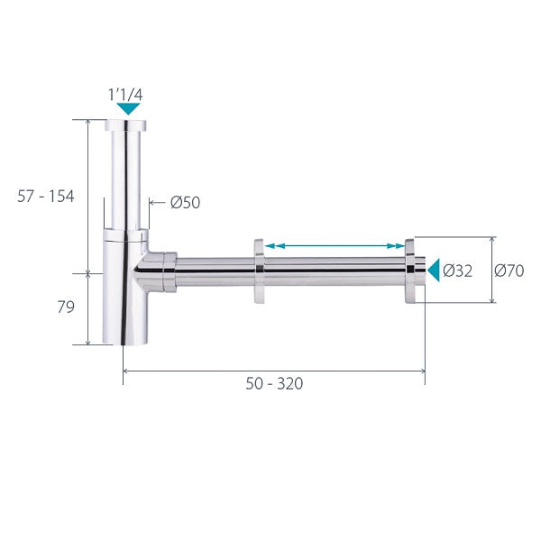 Siphon de lavabo apparent en laiton dimensions chrome