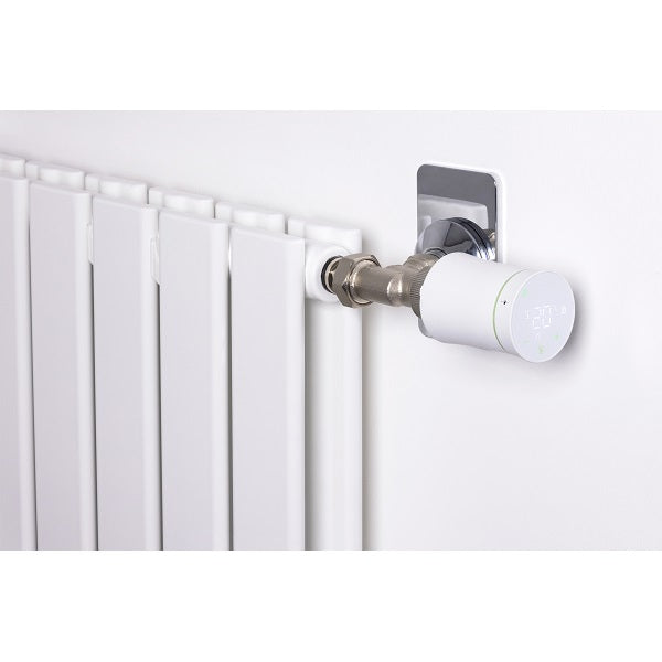 Robinet de radiateur connecté blanche installée