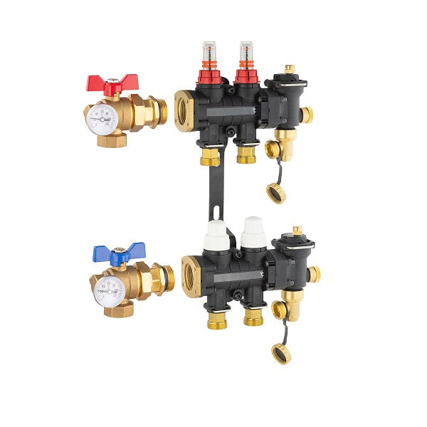 Collecteur plancher chauffant / rafraichissant 2 départs  avec vanne équerre