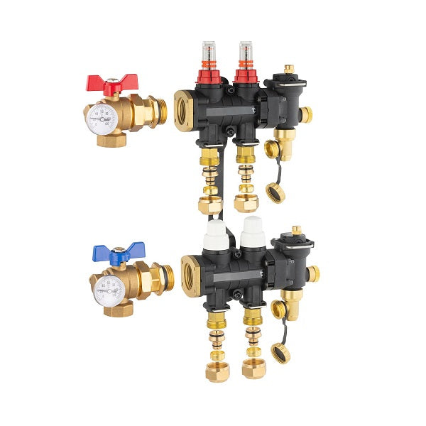 Collecteur plancher chauffant / rafraichissant 2 départs avec raccords eurocone et vanne équerre