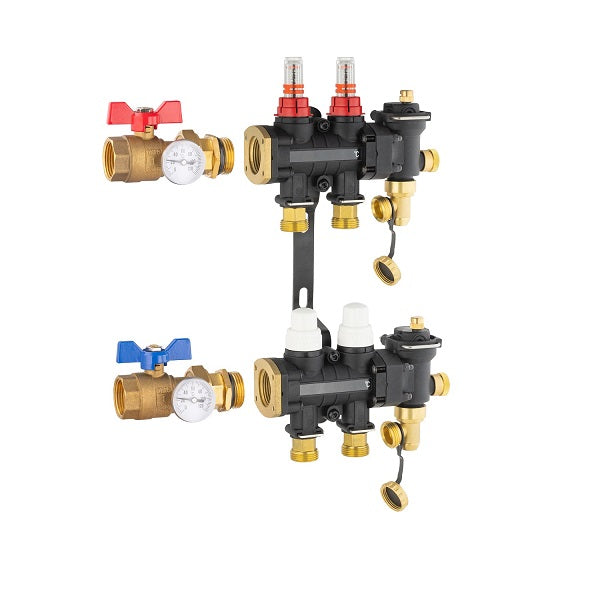 Collecteur plancher chauffant / rafraichissant 2 départs avec vanne droite